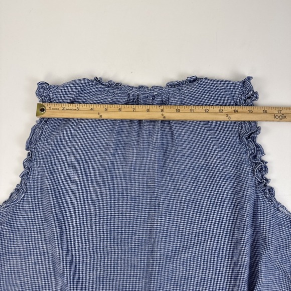 Ellen Tracy Blouse Women's XL Blue & White Gingham Top Linen Blend Sleeveless - Picture 9 of 10